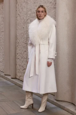 Manteau Midi Ceinturé En Mélange De Laine Avec Col Mongol