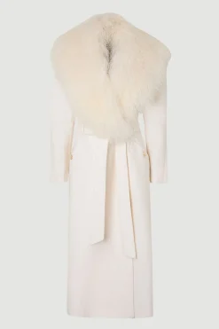 Manteau Midi Ceinturé En Mélange De Laine Avec Col Mongol