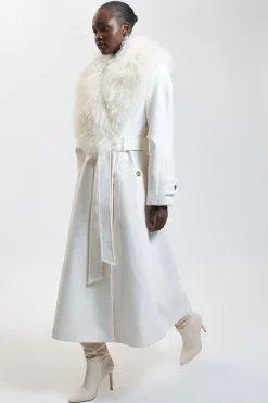 Manteau Midi Ceinturé En Mélange De Laine Avec Col Mongol
