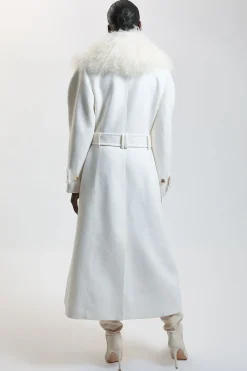 Manteau Midi Ceinturé En Mélange De Laine Avec Col Mongol