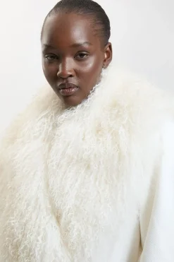 Manteau Midi Ceinturé En Mélange De Laine Avec Col Mongol