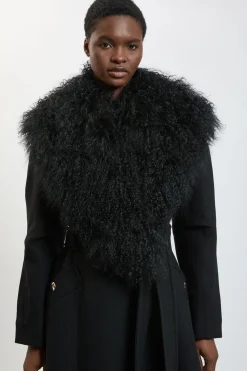 Manteau Midi Ceinturé En Mélange De Laine Avec Col Mongol