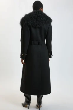 Manteau Midi Ceinturé En Mélange De Laine Avec Col Mongol