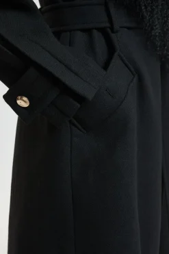 Manteau Midi Ceinturé En Mélange De Laine Avec Col Mongol