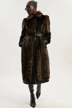 KarenMillen Manteau Midi Ceinturé à Panneaux synthétique et synthétiquecuir Petite Taille<Femme Manteaux Et Vestes D’Automne|Vestes & Manteaux