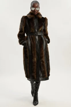 KarenMillen Manteau Midi Ceinturé à Panneaux synthétique et synthétiquecuir<Femme Manteaux Et Vestes D’Automne|Vestes & Manteaux