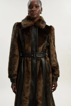 KarenMillen Manteau Midi Ceinturé à Panneaux synthétique et synthétiquecuir<Femme Manteaux Et Vestes D’Automne|Vestes & Manteaux