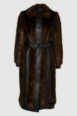 KarenMillen Manteau Midi Ceinturé à Panneaux synthétique et synthétiquecuir<Femme Manteaux Et Vestes D’Automne|Vestes & Manteaux