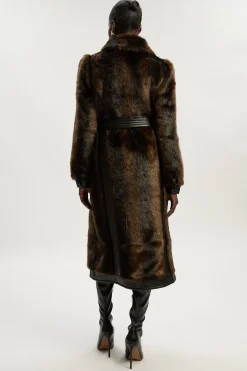 KarenMillen Manteau Midi Ceinturé à Panneaux synthétique et synthétiquecuir<Femme Manteaux Et Vestes D’Automne|Vestes & Manteaux