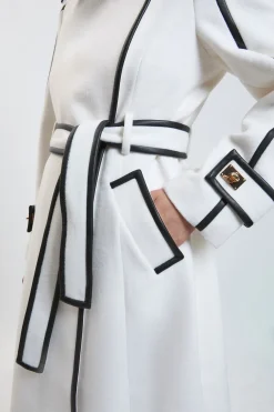 Manteau Midi Cintré À Double Boutonnage En Laine Brossée Avec Ceinture Et Finitions Synthétique Petite