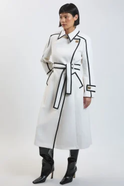 Manteau Midi Cintré À Double Boutonnage En Laine Brossée Avec Ceinture Et Finitions Synthétique Petite