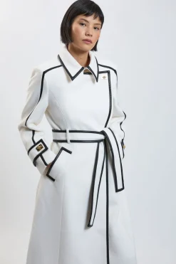 Manteau Midi Cintré À Double Boutonnage En Laine Brossée Avec Ceinture Et Finitions Synthétique Petite