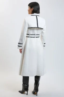 Manteau Midi Cintré À Double Boutonnage En Laine Brossée Avec Ceinture Et Finitions Synthétique Petite