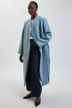 Manteau Midi Cintré En Laine Avec Col Cache-cœur Et Ceinture