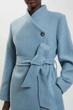 Manteau Midi Cintré En Laine Avec Col Cache-cœur Et Ceinture