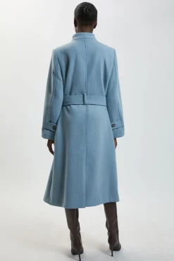 Manteau Midi Cintré En Laine Avec Col Cache-cœur Et Ceinture
