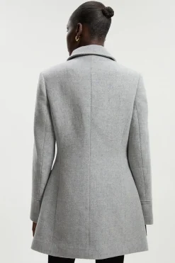 Manteau Midi Cintré Petite avec Détail Nœud en Laine et Fermeture à Boucle