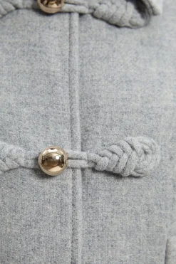 Manteau Midi Cintré Petite avec Détail Nœud en Laine et Fermeture à Boucle