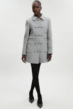Manteau Midi Cintré Petite avec Détail Nœud en Laine et Fermeture à Boucle