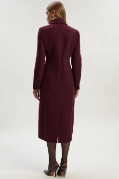 Manteau Midi Croisé Ajusté en Laine