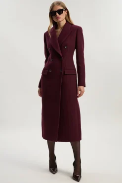 Manteau Midi Croisé Ajusté en Laine