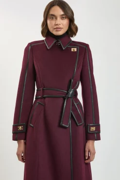 KarenMillen Manteau Midi Croisé Cintré en Laine Brossée avec Finitions synthétique<Femme Tailleurs|Manteaux Et Vestes D’Automne