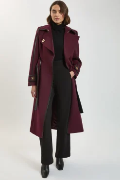 KarenMillen Manteau Midi Croisé Cintré en Laine Brossée avec Finitions synthétique<Femme Tailleurs|Manteaux Et Vestes D’Automne