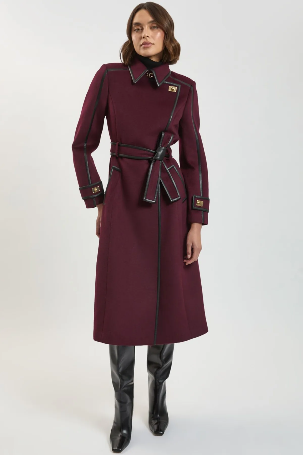 KarenMillen Manteau Midi Croisé Cintré en Laine Brossée avec Finitions synthétique<Femme Tailleurs|Manteaux Et Vestes D’Automne