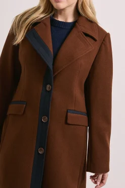 Manteau Midi Croisé Simple avec Détails Contrastés