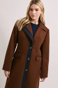 Manteau Midi Croisé Simple avec Détails Contrastés