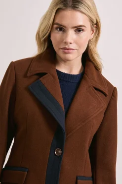 Manteau Midi Croisé Simple avec Détails Contrastés