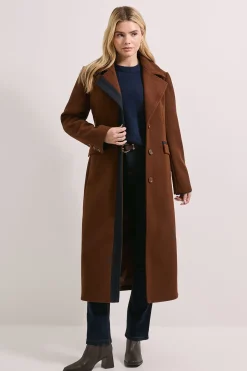 Manteau Midi Croisé Simple avec Détails Contrastés