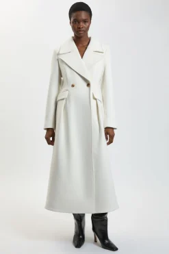 Manteau Midi En Laine Avec Jupe Évasée Structurée