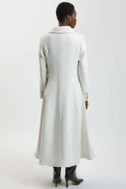 Manteau Midi En Laine Avec Jupe Évasée Structurée