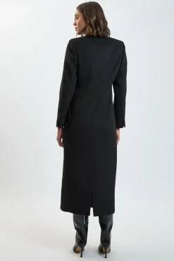 Manteau Midi En Mélange De Laine Brossée Et Satin Contrasté