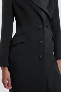 Manteau Midi En Mélange De Laine Brossée Et Satin Contrasté