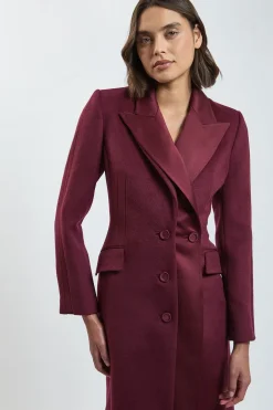 KarenMillen Manteau Midi En Mélange De Laine Brossée Et Satin<Femme Vestes & Manteaux|Satin Et Dentelle