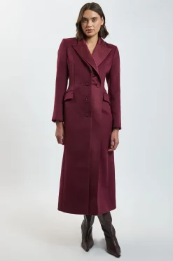 KarenMillen Manteau Midi En Mélange De Laine Brossée Et Satin<Femme Vestes & Manteaux|Satin Et Dentelle