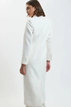 Manteau Midi En Mélange De Laine Brossée Et Satin Contrasté