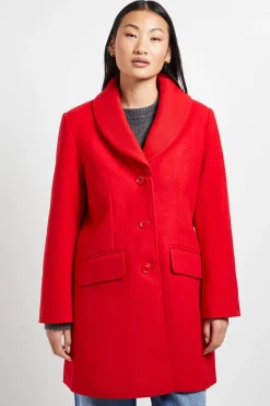Manteau Midi Petite à Col Cheminée et Boutonnage Simple