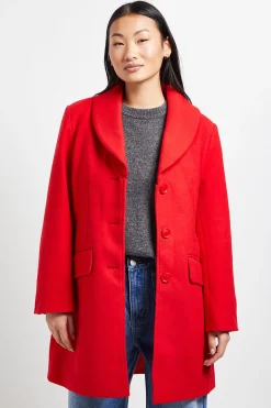 Manteau Midi Petite à Col Cheminée et Boutonnage Simple