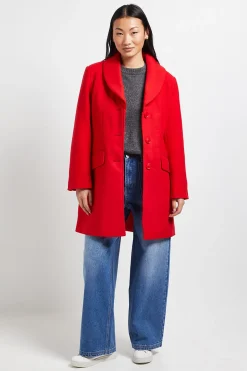Manteau Midi Petite à Col Cheminée et Boutonnage Simple