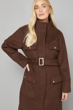 Manteau Militaire Ceinturé à Col Structuré avec Boutons
