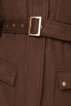 Manteau Militaire Ceinturé à Col Structuré avec Boutons