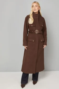 Manteau Militaire Ceinturé à Col Structuré avec Boutons