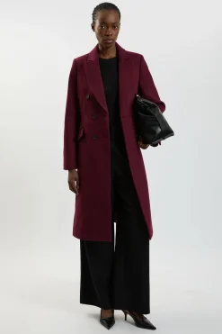 Manteau Mi-long Ajusté Croisé En Laine Petite Taille
