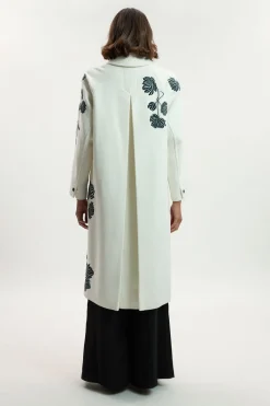 KarenMillen Manteau Mi-Long Ajusté en Laine Brossée avec Broderie Positionnée<Femme Tailleurs|Manteaux Et Vestes D’Automne