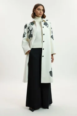 KarenMillen Manteau Mi-Long Ajusté en Laine Brossée avec Broderie Positionnée<Femme Tailleurs|Manteaux Et Vestes D’Automne