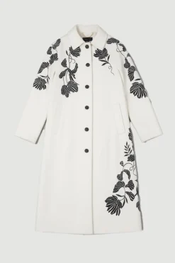 KarenMillen Manteau Mi-Long Ajusté en Laine Brossée avec Broderie Positionnée<Femme Tailleurs|Manteaux Et Vestes D’Automne