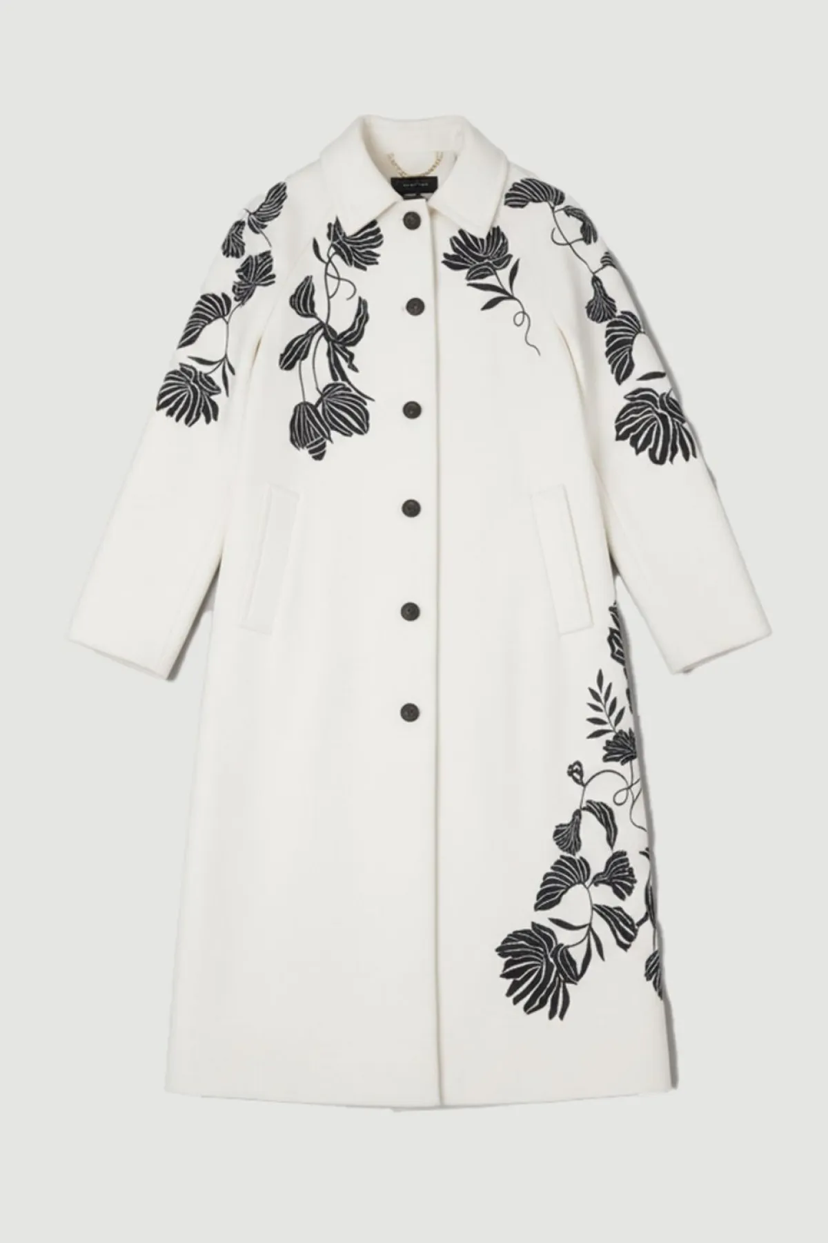 KarenMillen Manteau Mi-Long Ajusté en Laine Brossée avec Broderie Positionnée<Femme Tailleurs|Manteaux Et Vestes D’Automne